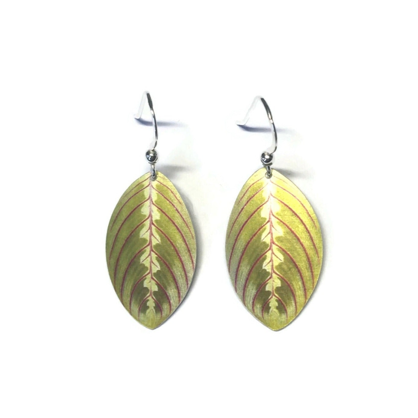 red prayer leaf earrings