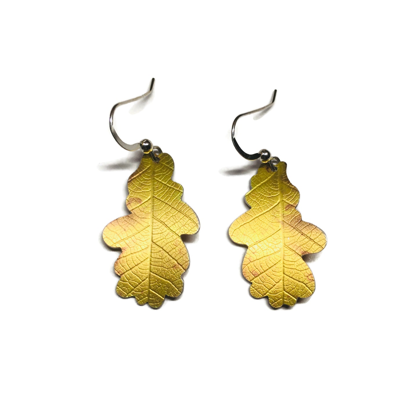 Golden Oak leaf earrings by Photofinish Jewellery