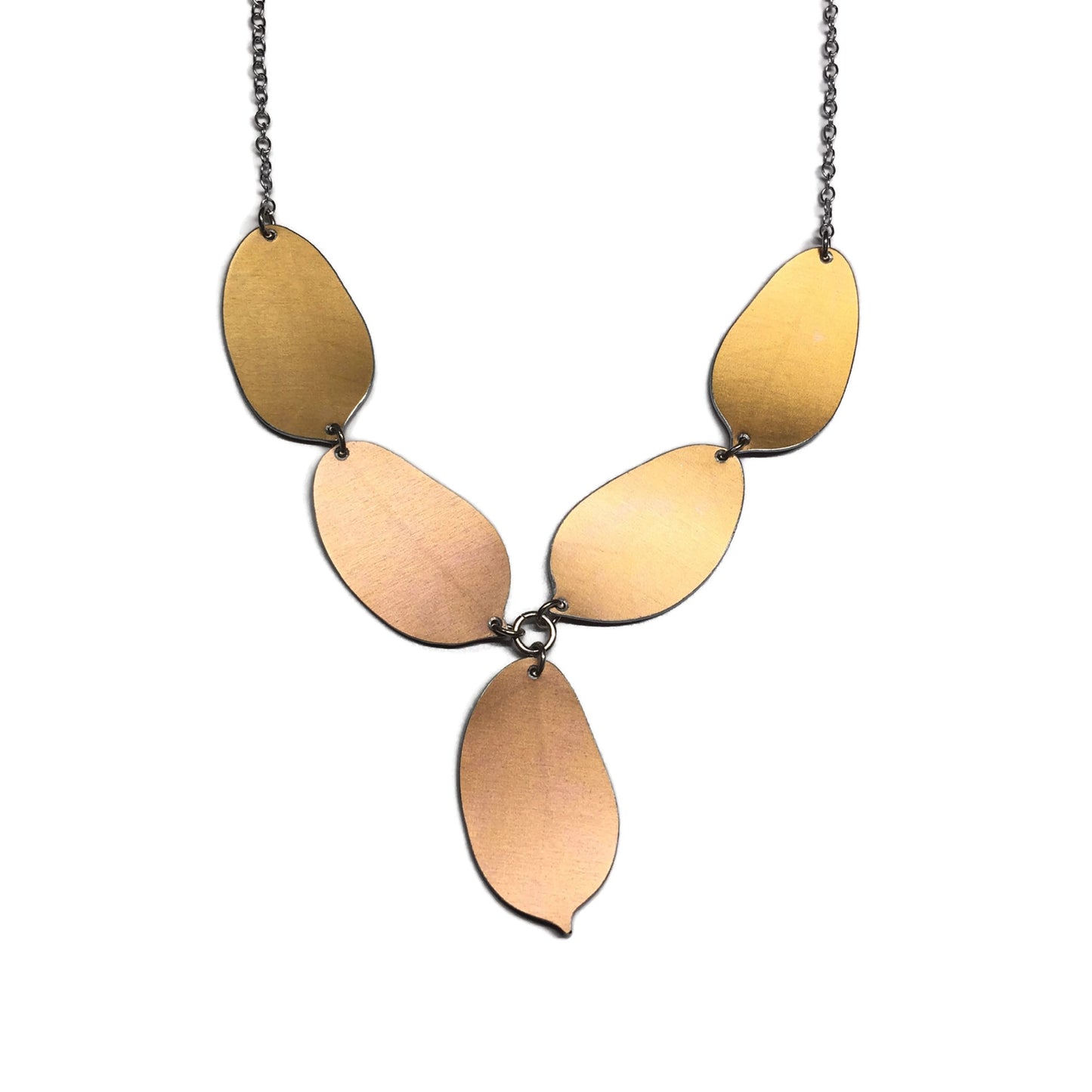 Back of Asymmetric golden Cherry necklace by Photofinish Jewellery