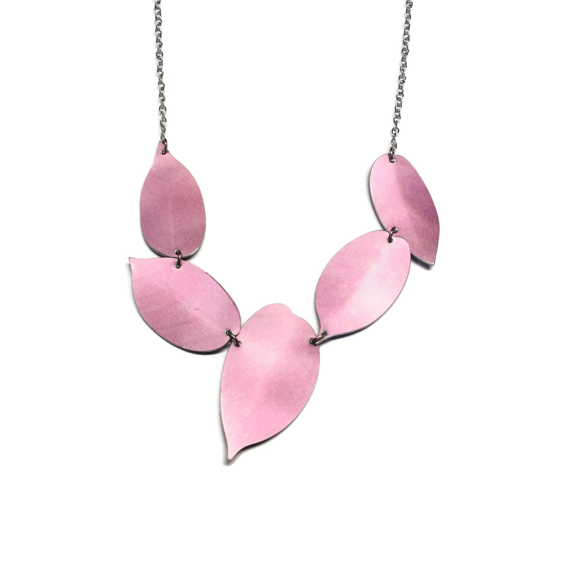 Back of Asymmetric pink Cherry necklace by Photofinish Jewellery