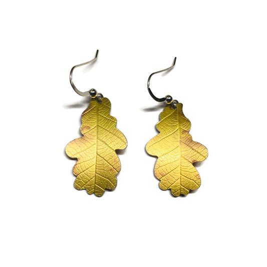 Golden Oak leaf earrings by Photofinish Jewellery