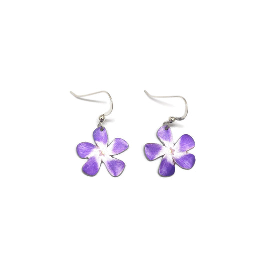 Periwinkle flower earrings by Photofinish Jewellery