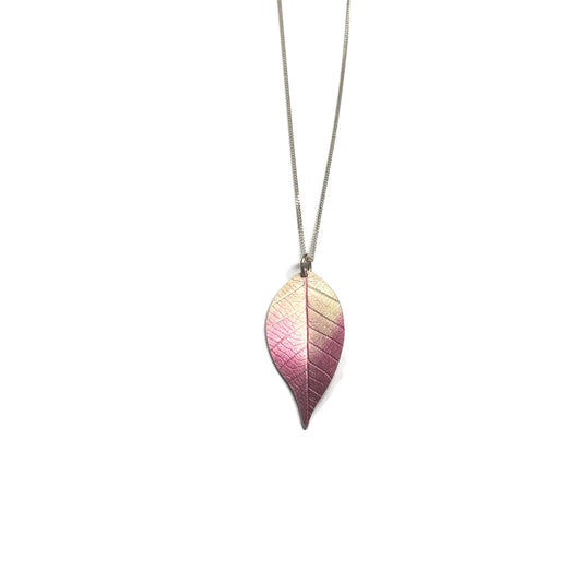 Pink Cherry leaf necklace by Photofinish Jewellery