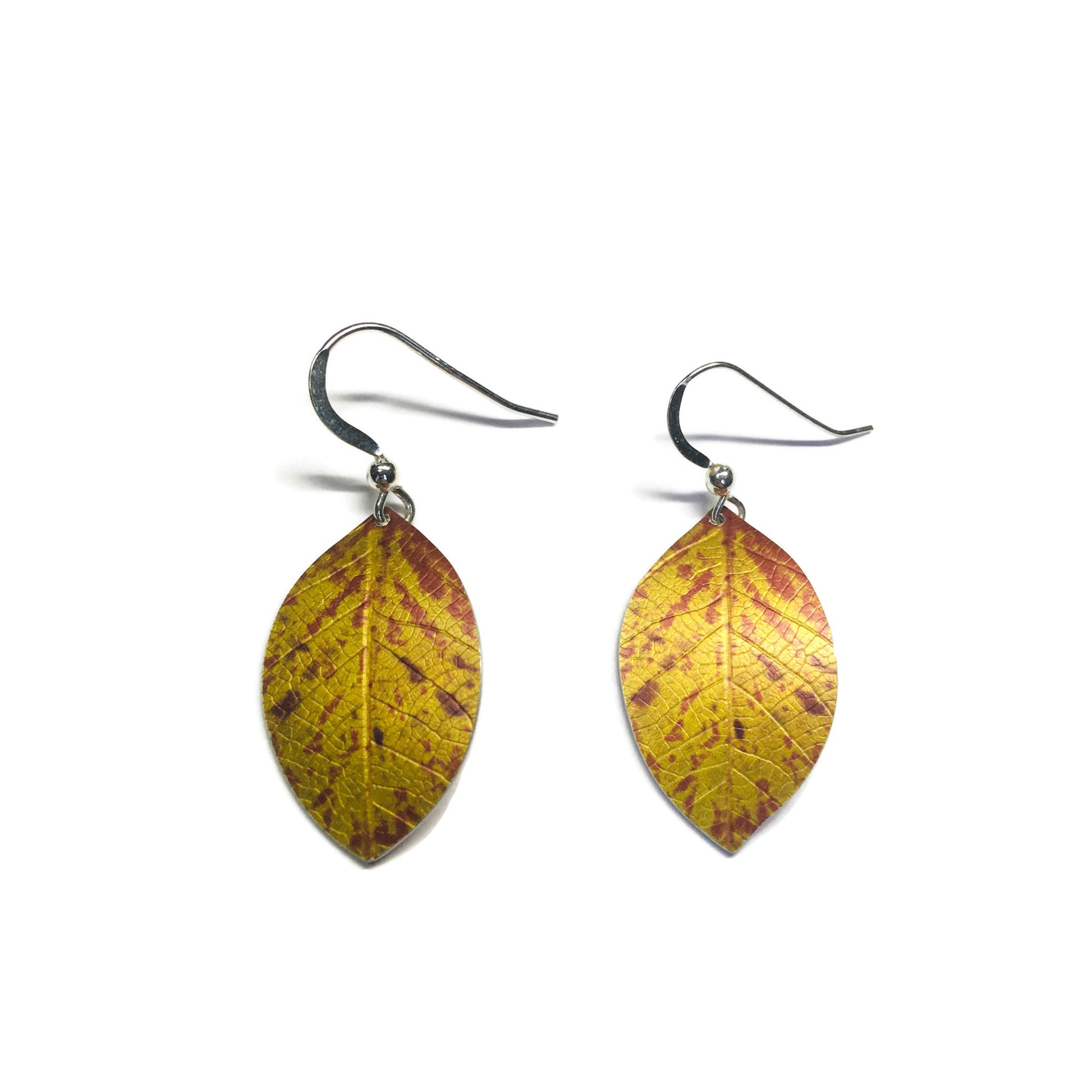 Speckled Beech leaf earrings by Photofinish Jewellery